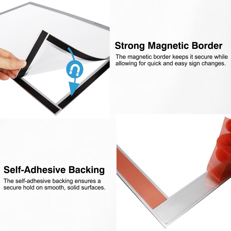 MFoffice 11x17 Frame for Display AD,Sign,Poster,Picture,Made of Durable PVC Plastic and Strong Magnetic,Double Sided and Self Adhesive,Silver,Pack of 2 - Image 4